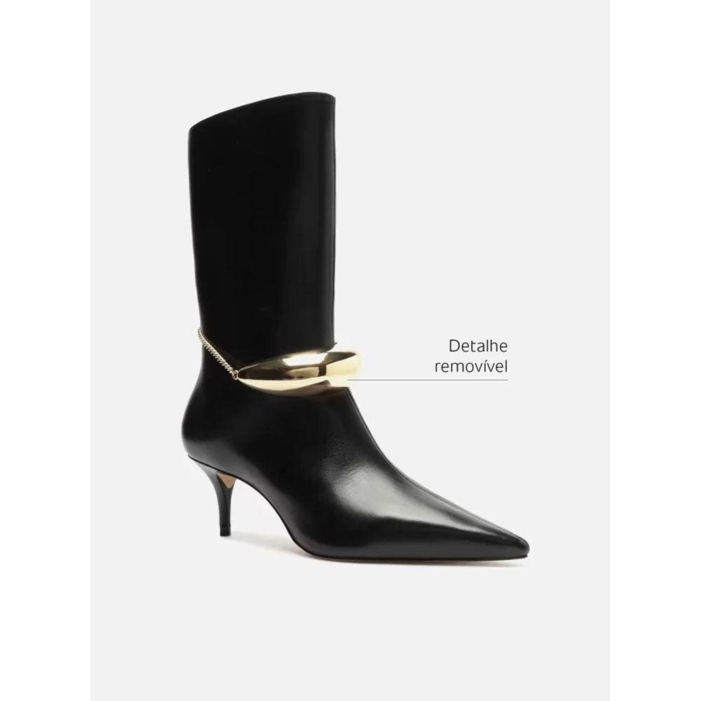 Bota Preta Couro Cano Médio Metal Silvia Braz Arezzo Feminin