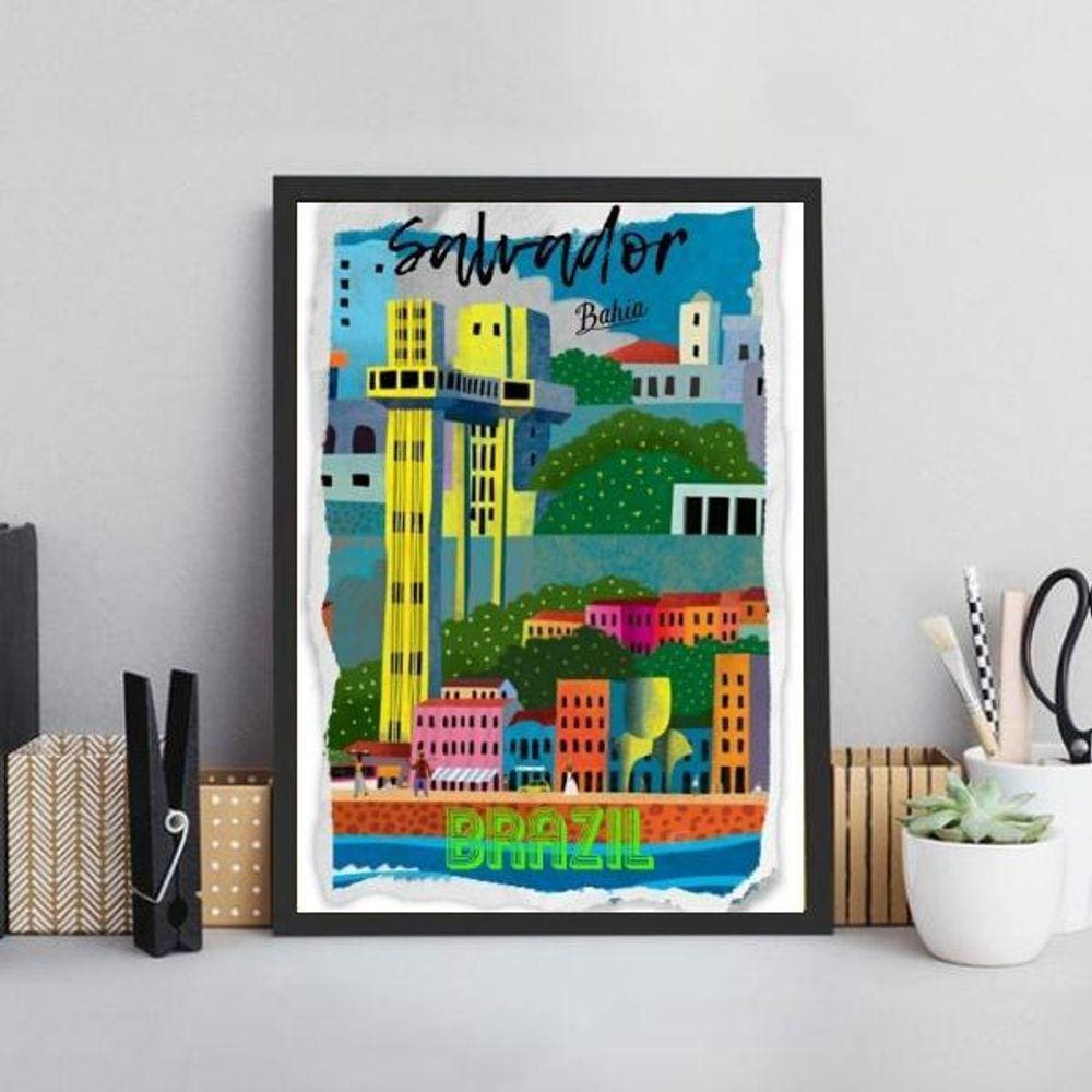 Quadro Poster Cidade De Salvador 33X24Cm - Com Vidro