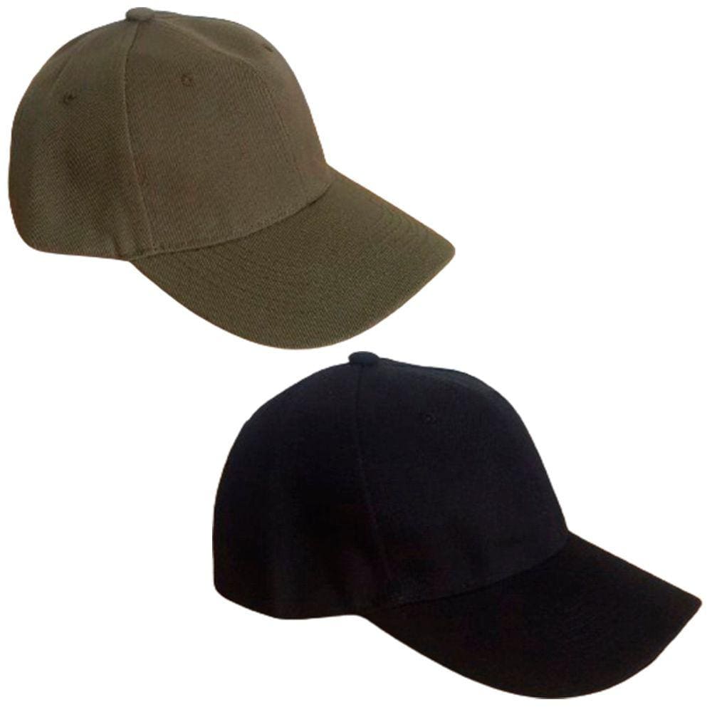 2 Bonés Chapeu Bombeta Ajustável Liso Aba Curva Preto e Verde