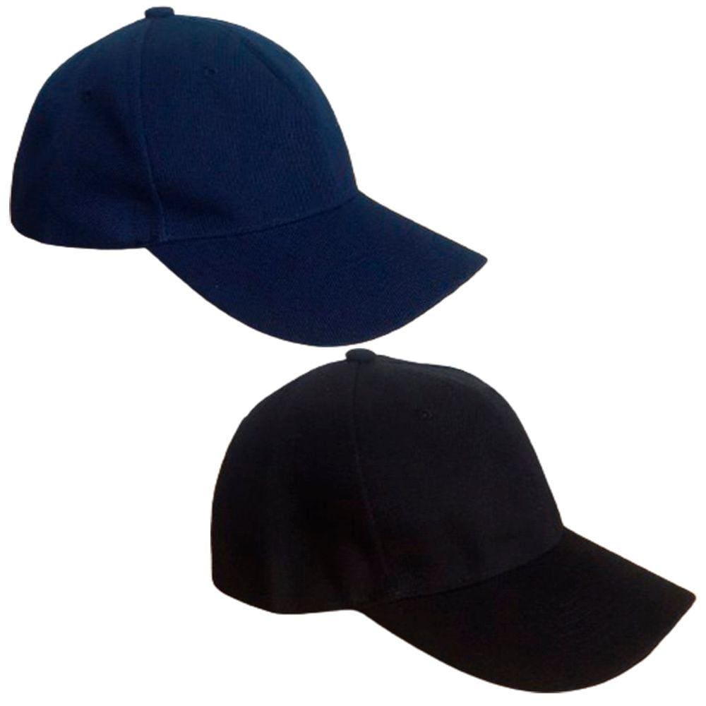 2 Bonés Chapeu Bombeta Ajustável Liso Aba Curva Azul e Preto