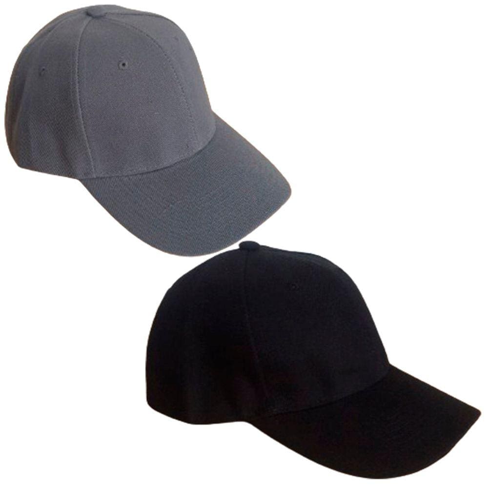 2 Bonés Chapeu Bombeta Ajustável Liso Aba Curva Preto e Cinza