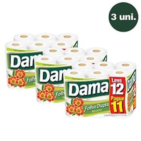 Kit Com 3 Papel Higiênico Dama Folha Dupla Neutro 12 Rolos 30 Metros Revenda Barato