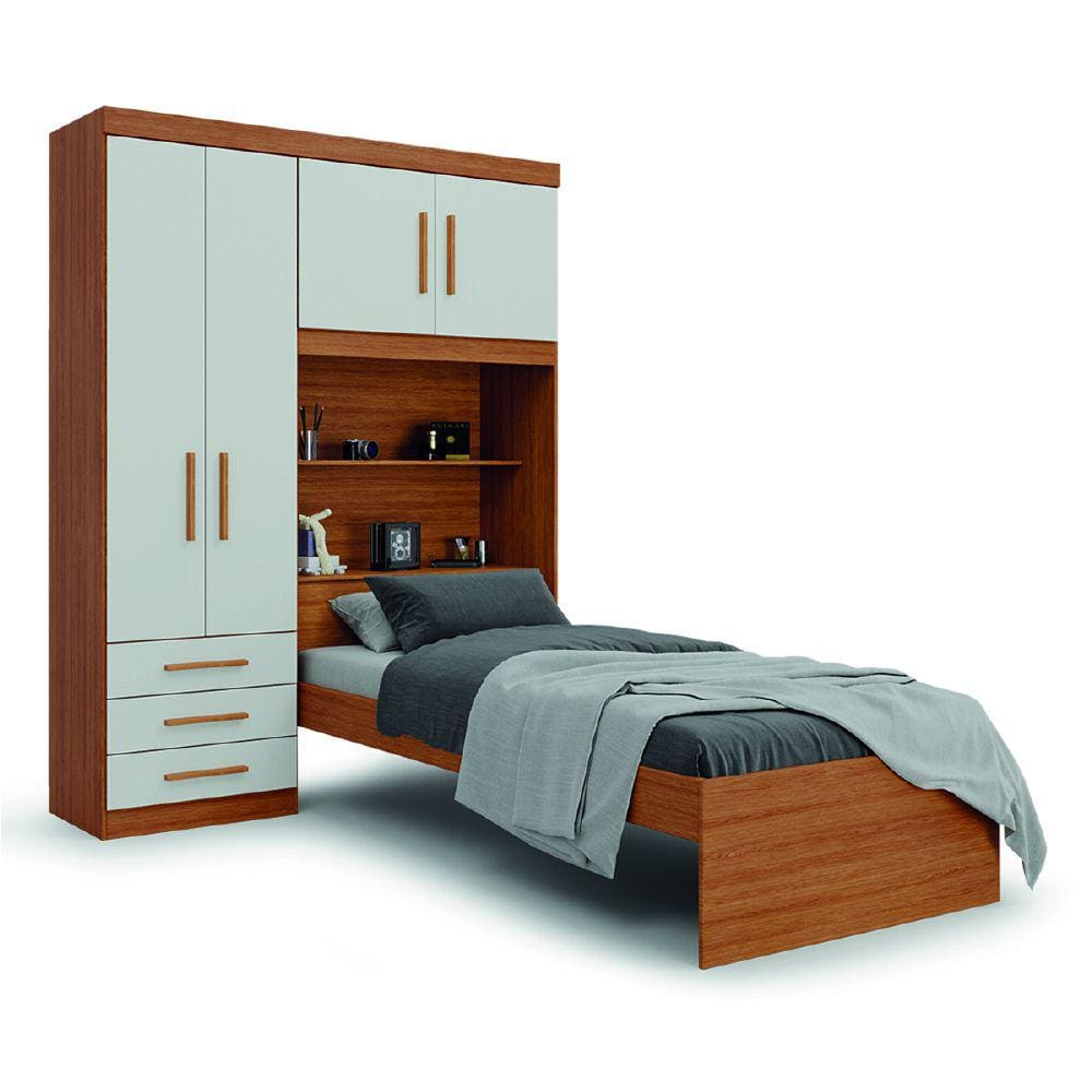 Guarda Roupa Solteiro Com Cama e Baú 4 Portas 3 Gavetas Advantage Batrol