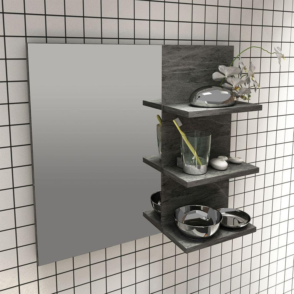Espelheira Suspensa para Banheiro 60x54cm 3 Prateleiras Mármore Lunar