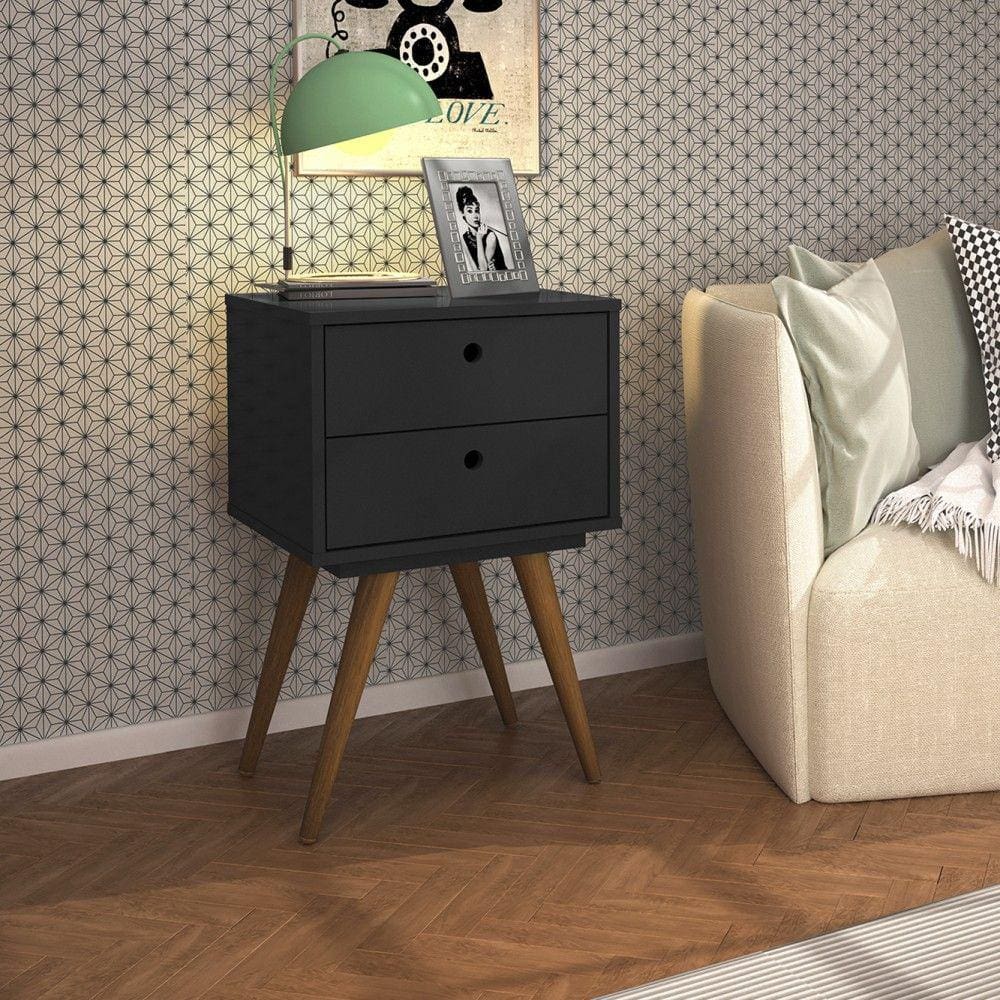 Mesa Cabeceira Retro 50 2 Gavetas Preto - Olivar Móveis