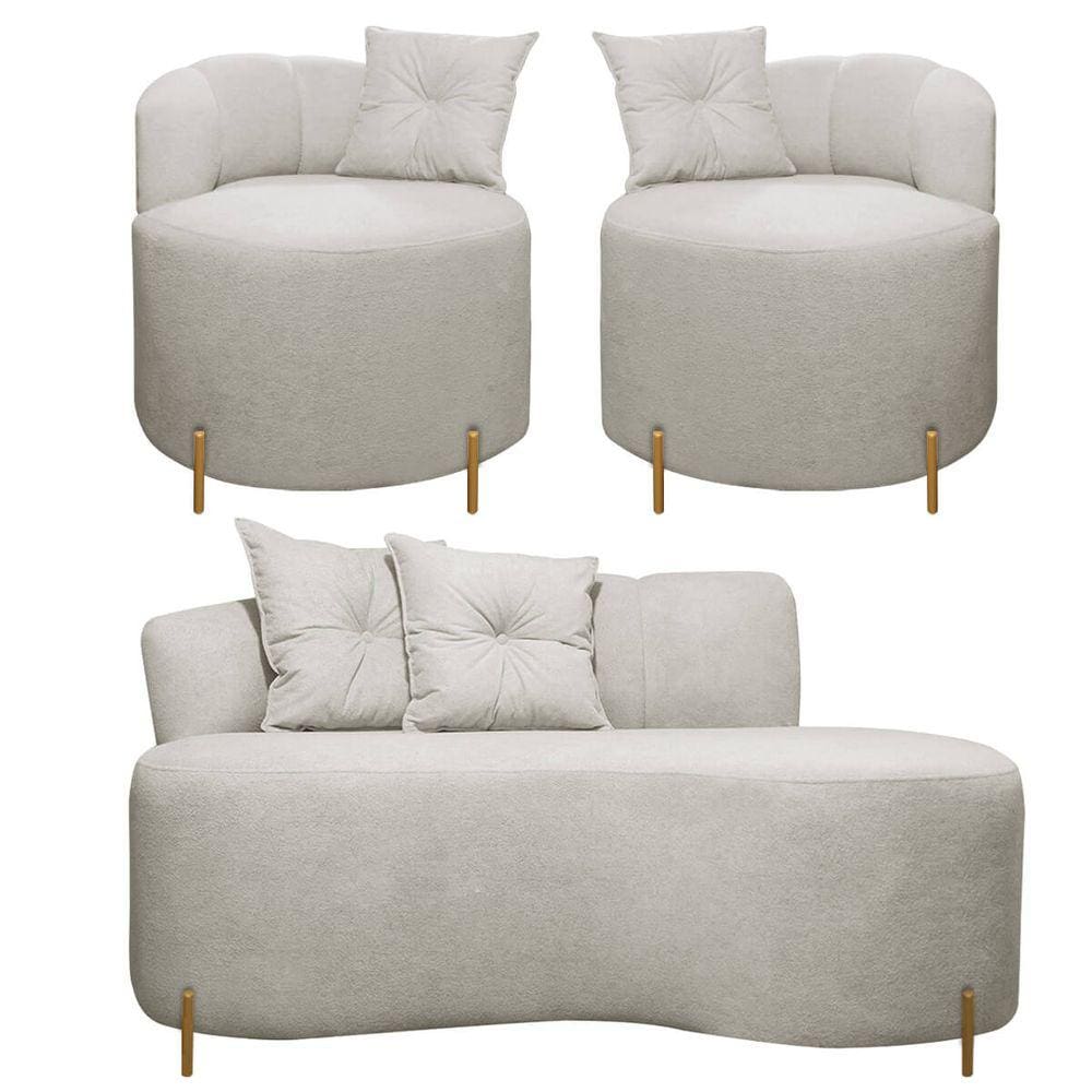 Sofá Orgânico 2 Lugares + 2 Poltronas Grecia Linho Bouclê Bege SOFA STORE