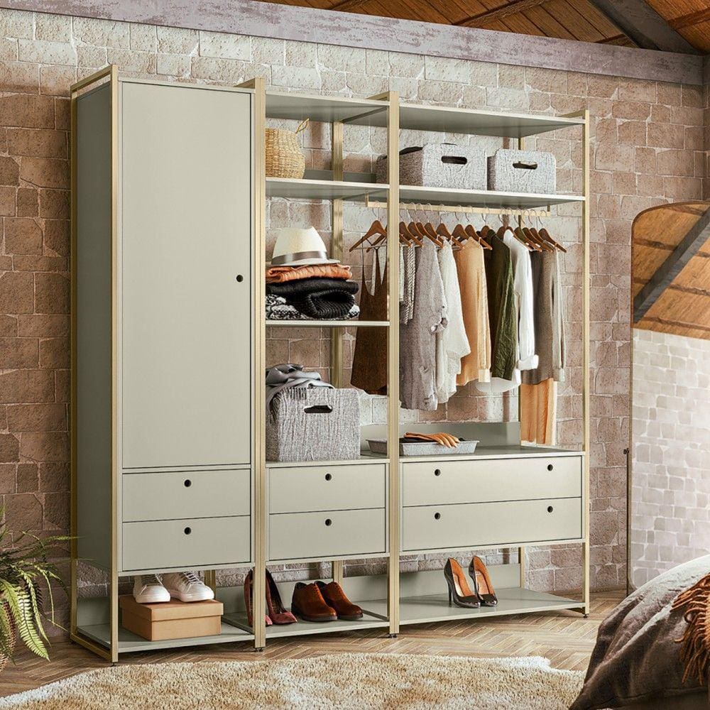 Closet Industrial Olivar 1 Porta 6 Gavetas Off White - Olivar Móveis
