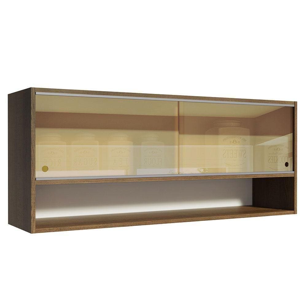 Armário Aéreo 2 Portas Correr Vidro 1 Nicho Glamy, E Rustic