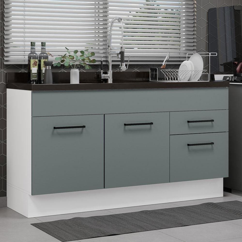 Balcão Gabinete De Pia Madesa Agata 150 Cm 2 Portas E 2 Gavetas (sem Tampo E Pia) - Branco/cinza Branco/cinza
