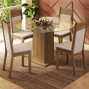Conj. Ana Mesa Tampo De Vidro 4 Cadeiras Rustic/Crema/bege