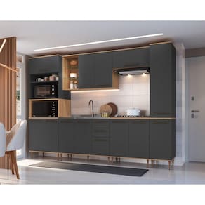 Cozinha Modulada Isabelle 6 Peças com Torre Quente Para2fornos Freijó/Grafite