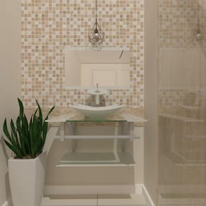 Gabinete de Vidro 60cm com Cuba Quadrada Branco