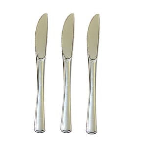 Kit 100 Facas Descartáveis De Luxo Em Plástico Prata 19,5Cm