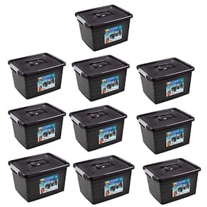 Kit 10 Caixa Organizadora Multiuso Preta Com Tampa 30L