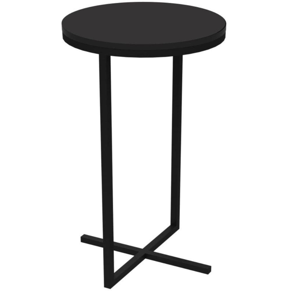Mesa Lateral Redonda Volpi Artesano 56 cm (altura) em MDP Preto Estrutura Metálica em Aço Preto