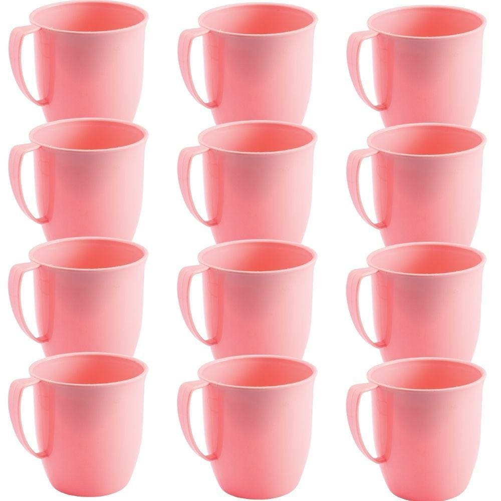 Caneca Infantil de plástico com alça 300ml rosa 12 unidades Plasutil ref.2207