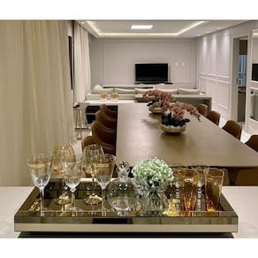Bandeja Retangular Bronze Espelhada Decoração 50X25