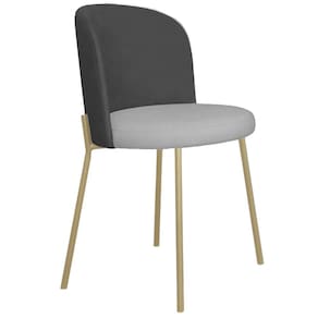 Cadeira Decorativa Elegance Base Champanhe Linho Cinza Escuro/Cinza Claro - Montanaris Decor