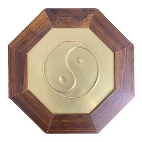Quadro Yin Yang Madeira Imbuia Oitavado e Metal18 Cm