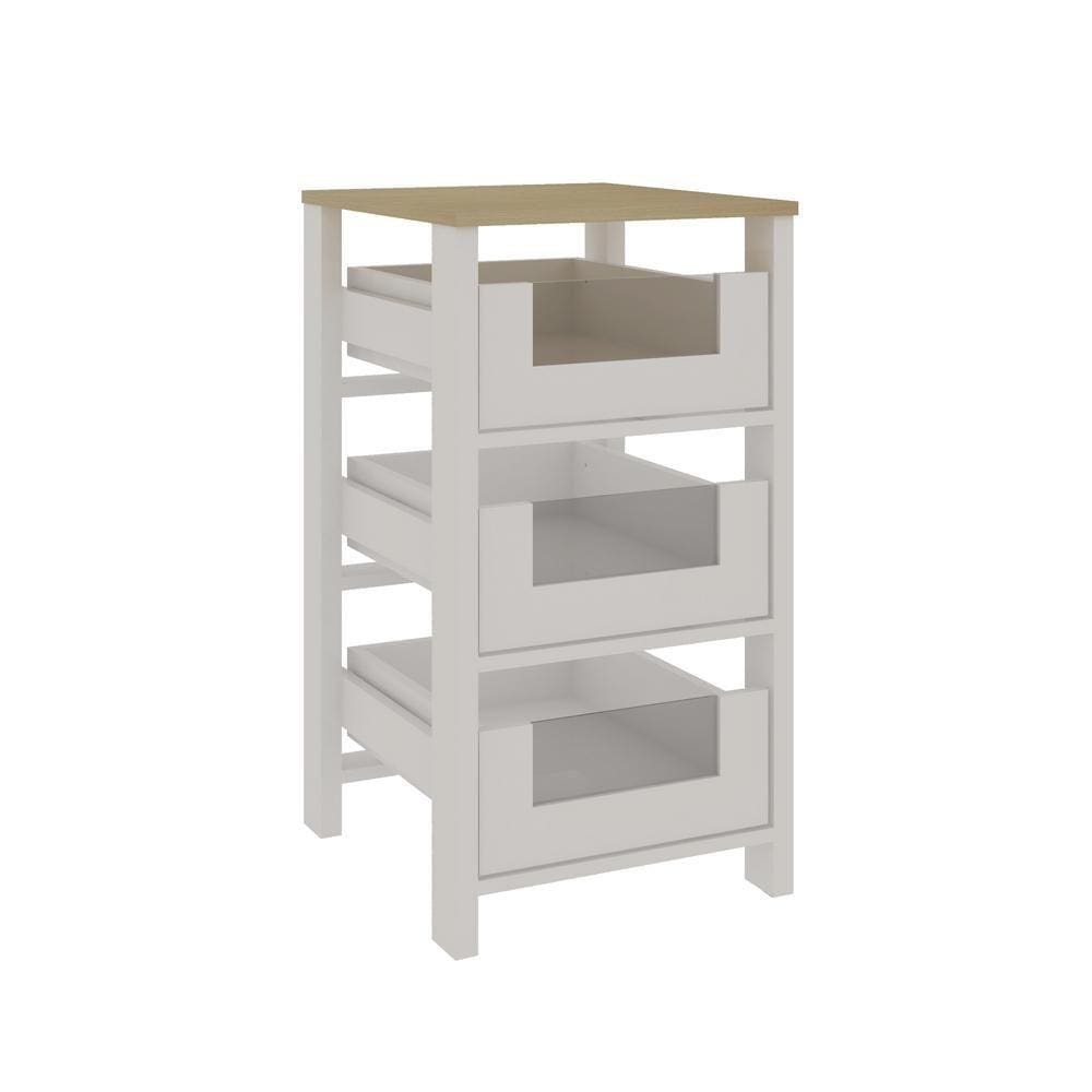 Armário Fruteira 3 Cestos com Detalhes em Vidro e Rodizios Branco/Savana Genialflex