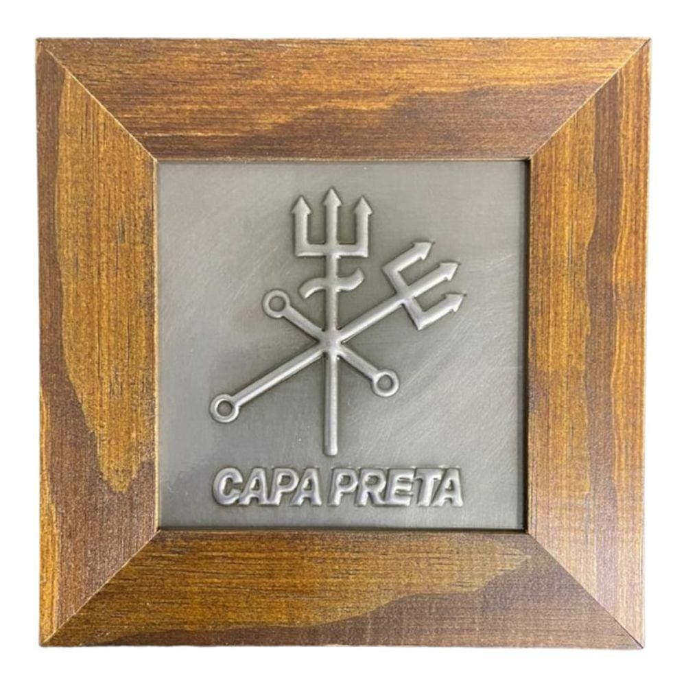 Quadro Orixá Exú Capa Preta Madeira Imbuia 14,5x14,5cm