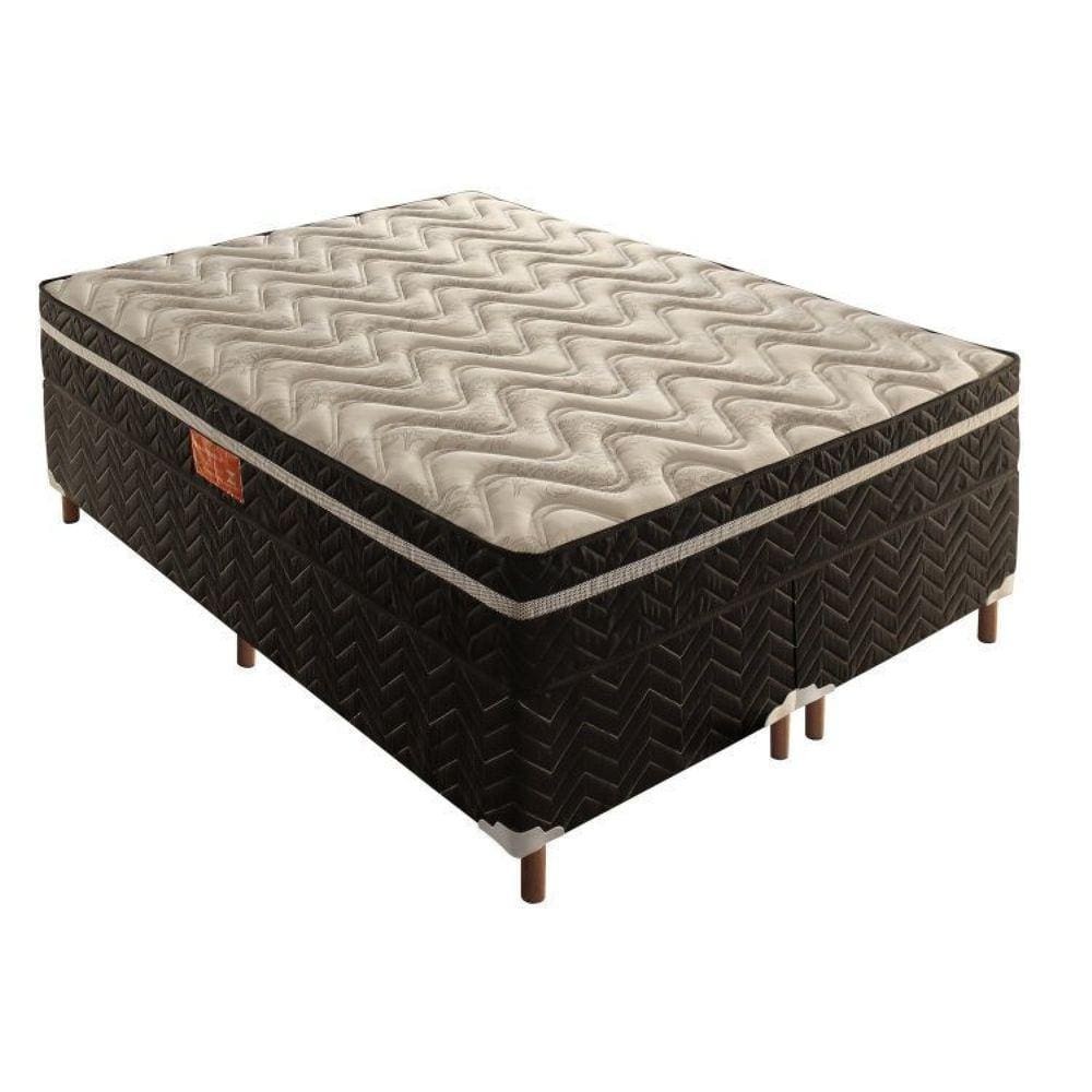 Box Casal Íris 42x138x188cm com Colchão Casal Molas Extrapedic Íris 28x138x188cm Preto Elegancy