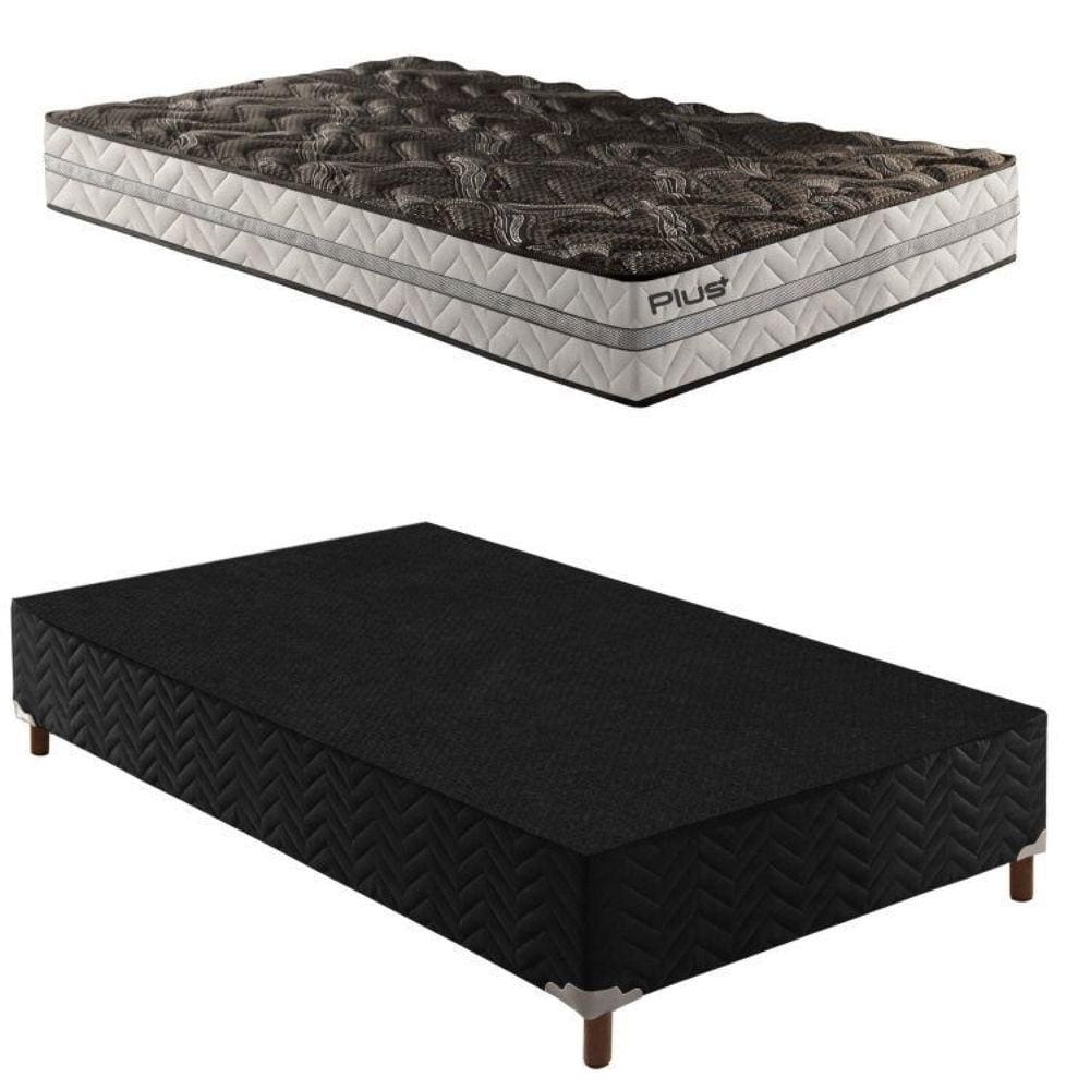 Box Solteiro Íris 42x88x188cmcom Colchão Solteiro Unique D33 Plus Duoface 20x88x188cm Preto Elegancy
