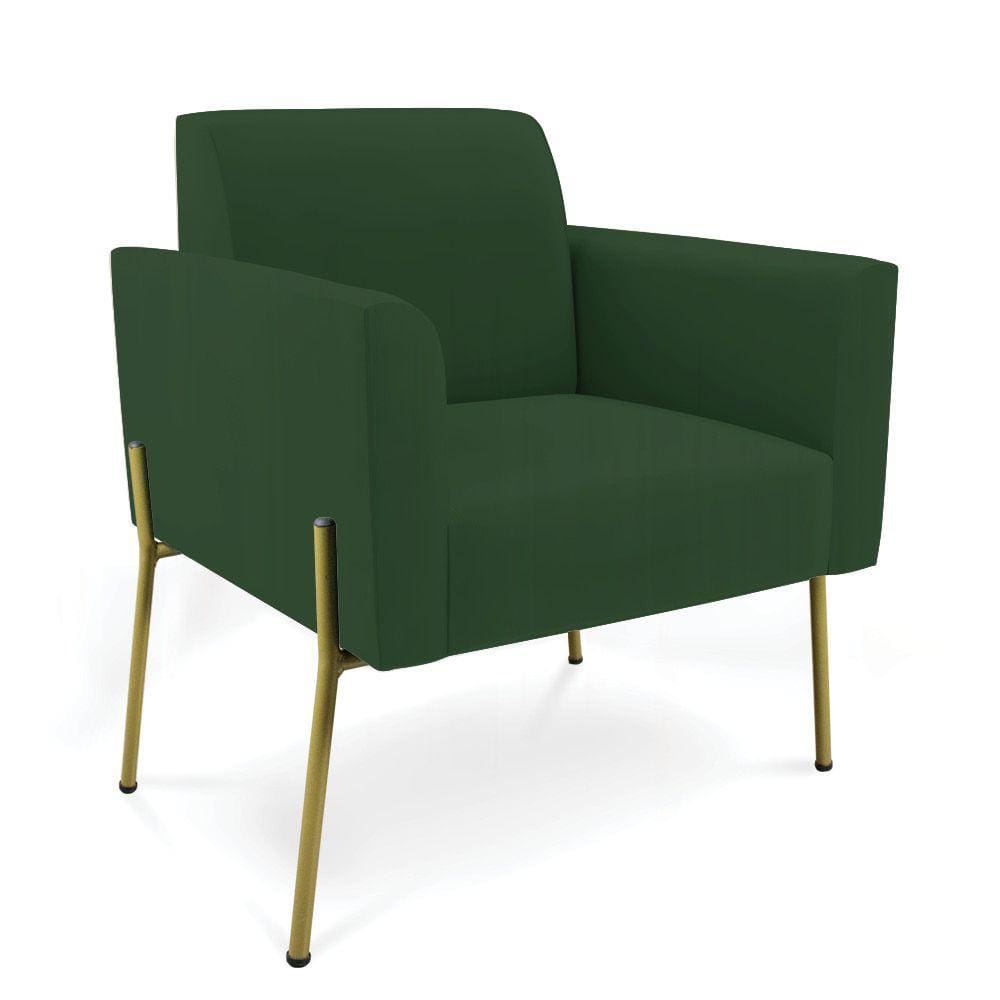 Poltrona Pé de Ferro Dourado para Recepção Marisa Veludo Verde D03 - D`Rossi