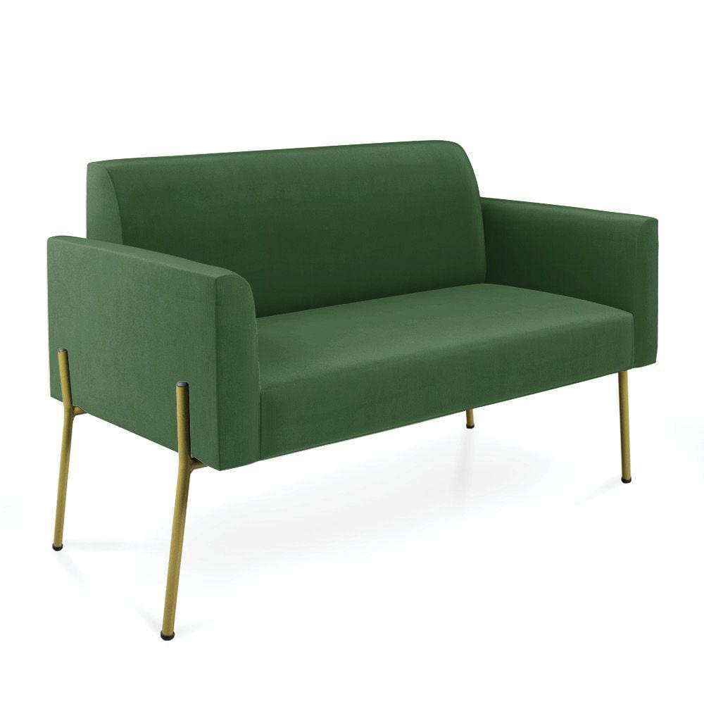 Sofá Namoradeira 2 Lugares Pé de Ferro Dourado Marisa Suede Verde D03 - D`Rossi