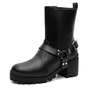 Bota Feminina Cano Médio Cabresto Tratorada Bico Redondo