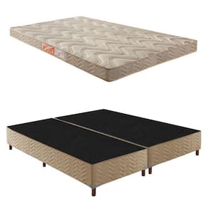 Box Queen Júlia 42x158x198cmcom Colchão Queen Unique D33 Duoface 14x158x198cm Rustico Bege