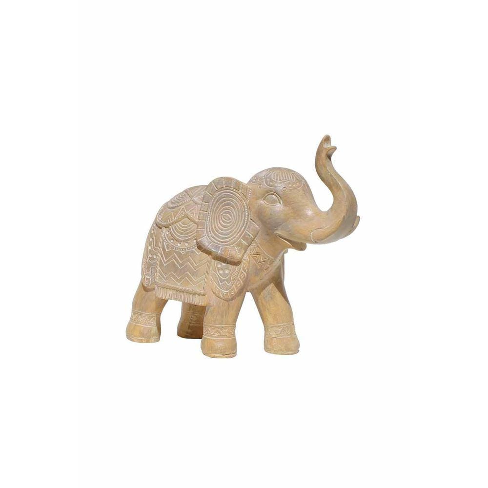 Estátua Elefante Decorativo Em Resina Bege Com Desenhos