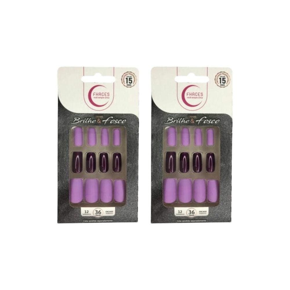 Unhas Postiças Fhaces Brilho E Fosco Lilas Com 36Un- 2Un