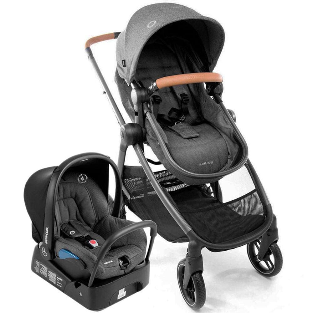 Carrinho Bebê Maxi Cosi Anna 3 TRIO 3 em 1 Fecha Uma Mão Berço Passeio Moisés Bebê Conforto Citi Travel System Viagem Cinza Sparkling Grey Base Carro