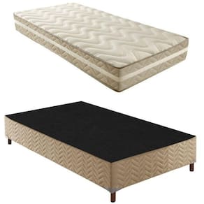 Box Solteiro Florença 42x88x188cmcom Colchão Solteiro Unique D33 Plus Duoface 18x88x188cm Rustico Bege