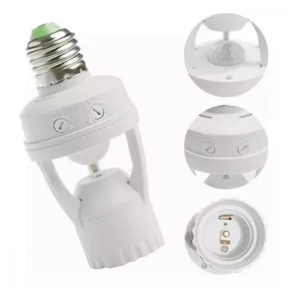 Sensor Presença Lâmpada Fotocélula Soquete E27 Bocal Luz