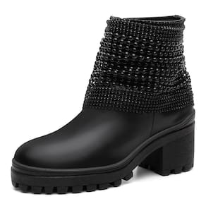 Bota Feminina Tratorada Cano Baixo Bico Redonda Casual