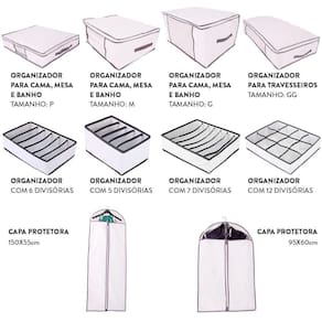 Kit Organizadores Classic Branco e Cinza 10un