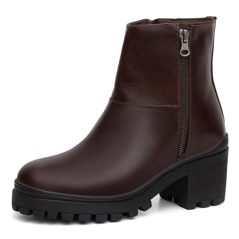 Bota Feminina Cano Baixo Tratorada Bico Redondo Casual