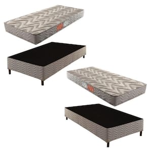 2 Bases Box Solteiro Galaxy 42x88x188cmcom Kit com 2 Colchões Solteiro Unique D45 Duoface 18x88x188 Rustico Prata
