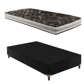 Box Solteiro Íris 42x88x188cmcom Colchão Solteiro Unique D33 Plus Duoface 14x88x188cm Preto Elegancy