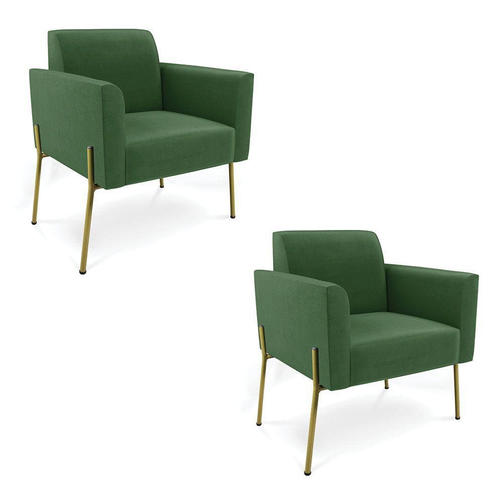 Poltrona Pé de Ferro Dourado Decorativa Kit 2 Marisa Suede D03 - D`Rossi