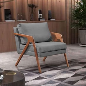 Poltrona Decorativa Mona Premium Base Madeira Maciça Veludo Cinza