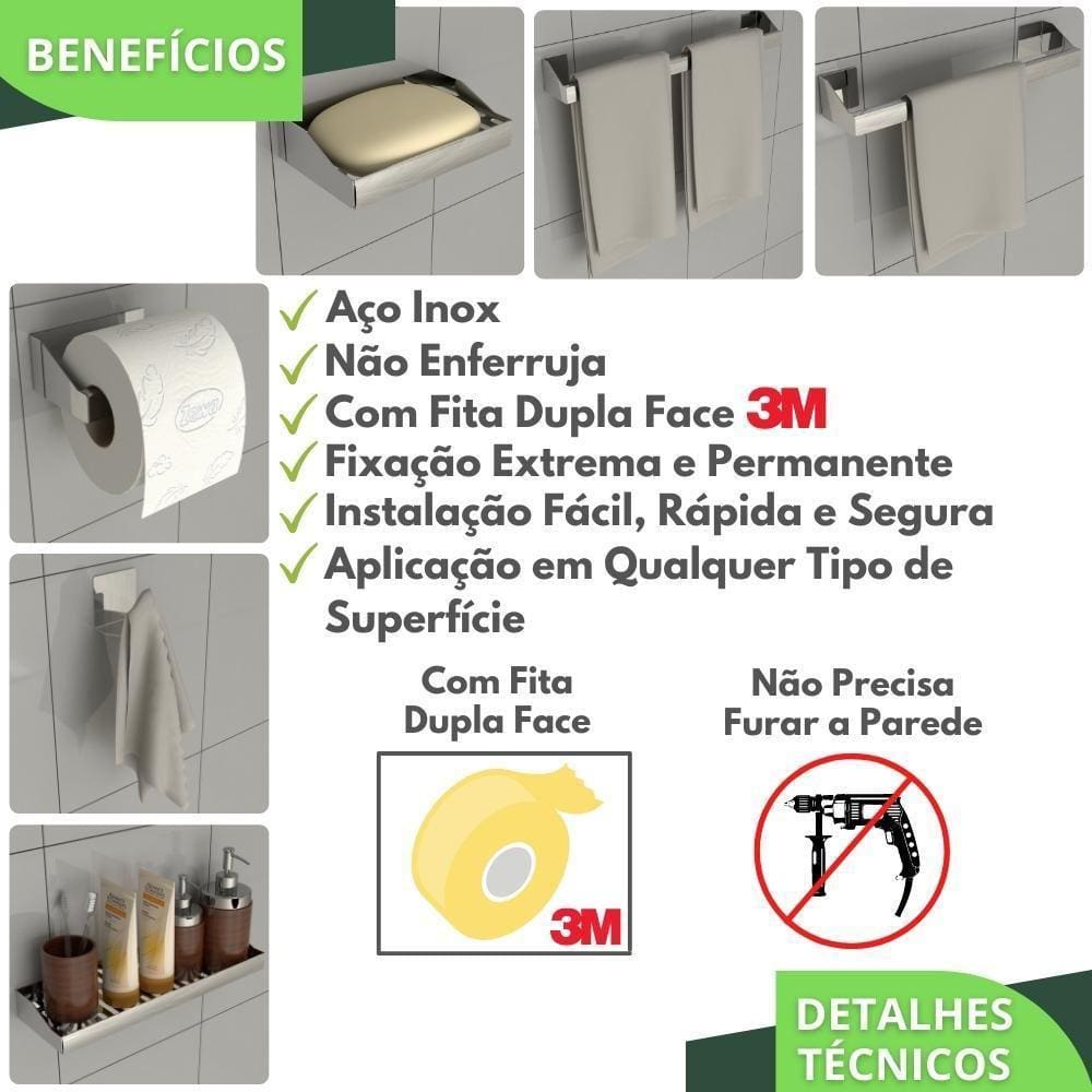 Kit Acessórios Para Banheiro Inox 6 Peças Master Slim Df