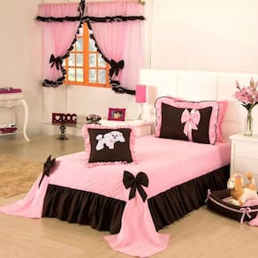 Kit Colcha Solteiro Infantil Meg Cobre Leito + Cortina 4 peças