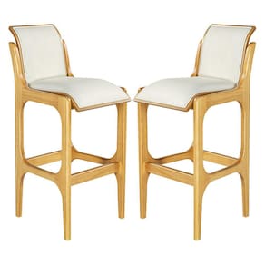 Kit 2 Banquetas Alta com Encosto 37 x 101 Cm Barcelona Madeira Mel Linho Bege Cru L71 - RMI