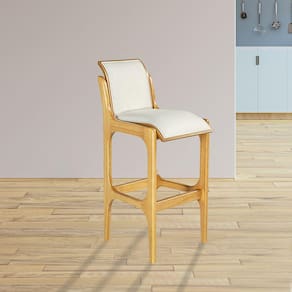 Banqueta Alta para Bancada 37 x 101 Cm Barcelona Madeira Mel Linho Bege Cru L71 - RMI