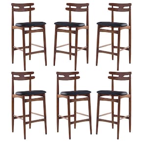 Kit 6 Banquetas Alta Estofada França 46 x 106 Cm Madeira Maciça Imbuia Facto Impermeável Preto - RMI