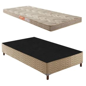 Box Solteiro Júlia 42x88x188cmcom Colchão Solteiro Unique D33 Duoface 14x88x188cm Rustico Bege