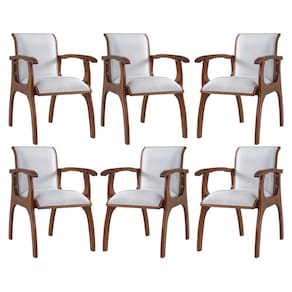 Kit 6 Cadeiras de Jantar Estofada Braço 55 x 82 Cm Barcelona Madeira Maciça Linho Bege Cru L71 - RMI